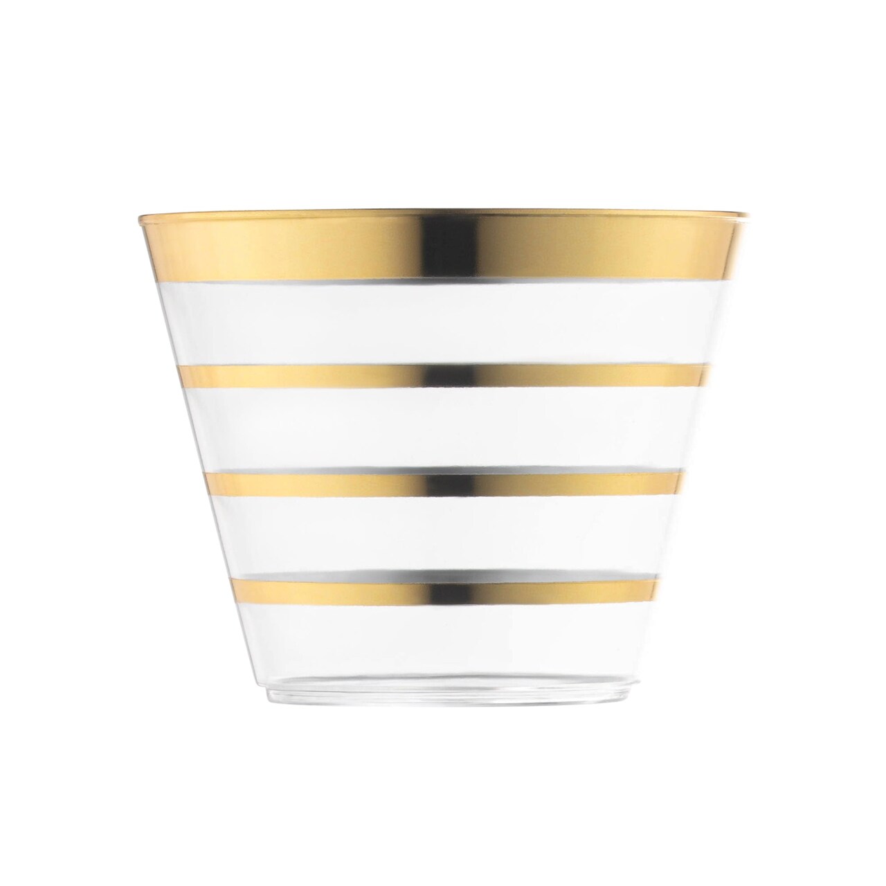 Clear with Gold Stripes Round Disposable Plastic Party Cups - 9 oz. (240 Cups)